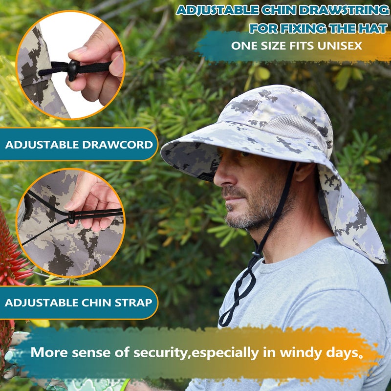 Solaris Sun Hat with Neck Flap, UPF 50 Sun Protection Lightweight Sun Cap for Men Women, Wide Brim Hat for Fishing Hiking Beach Safari, Digign Gray - Image 3